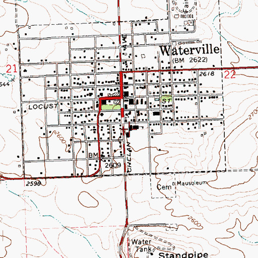 Topographic Map of Waterville High School, WA
