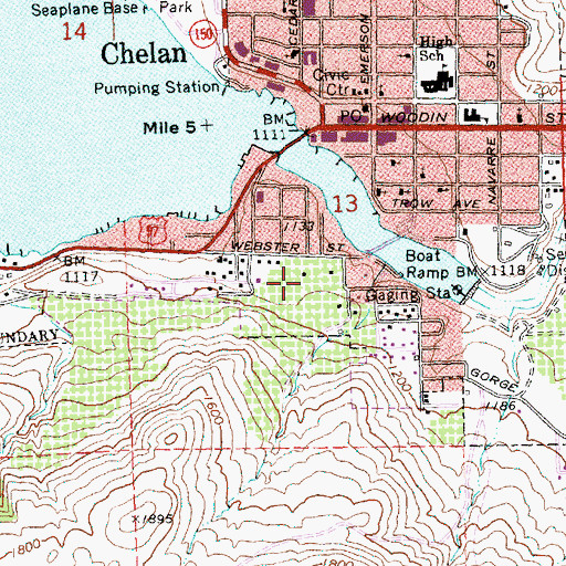 Topographic Map of Chelan Middle School, WA