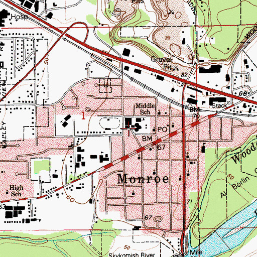 Topographic Map of Monroe Middle School, WA