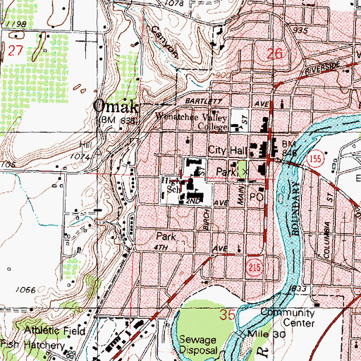 Topographic Map of Omak High School, WA