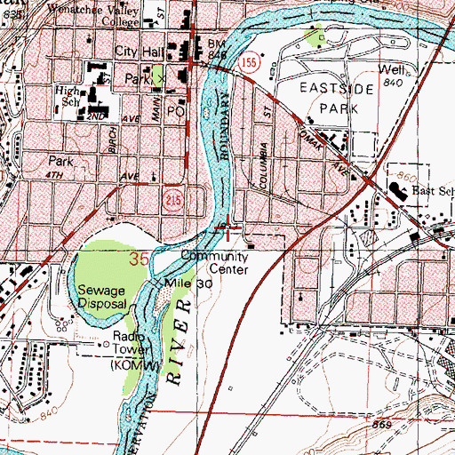 Topographic Map of Omak Alternative High School, WA