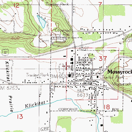 Topographic Map of Mossyrock Elementary School, WA