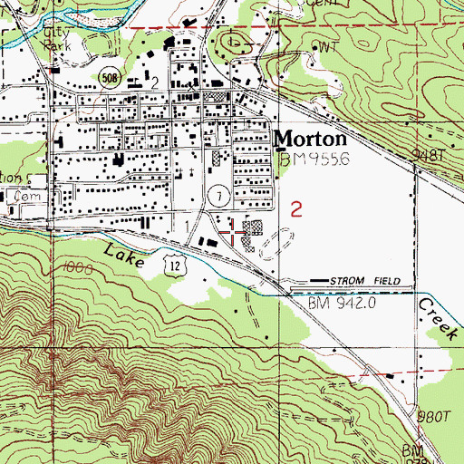 Topographic Map of Morton Junior - Senior High School, WA