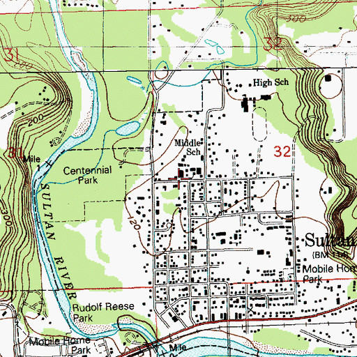 Topographic Map of Sultan Middle School, WA