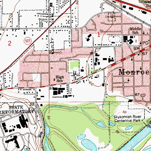 Topographic Map of Monroe Christian School, WA