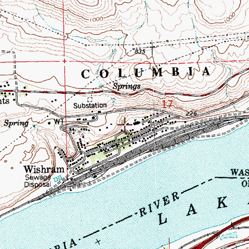 Topographic Map of Wishram High and Elementary School, WA