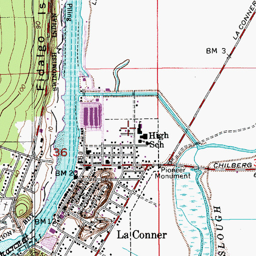 Topographic Map of La Conner High School, WA