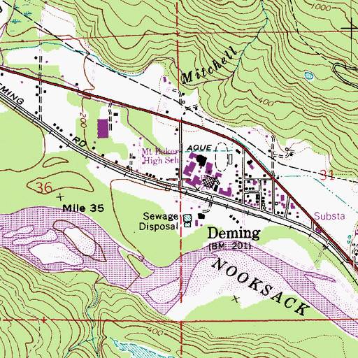 Topographic Map of Mount Baker High School, WA