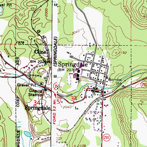 Topographic Map of Springdale Middle School, WA