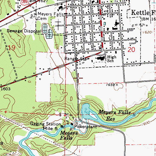 Topographic Map of Kettle Falls High School, WA