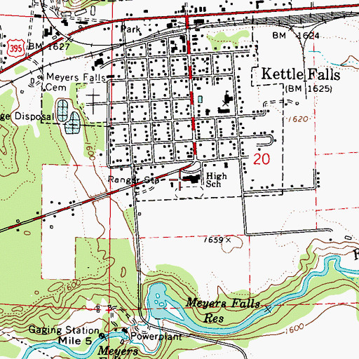 Topographic Map of Kettle Falls Middle School, WA