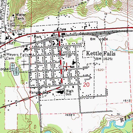 Topographic Map of Kettle Falls Elementary School, WA