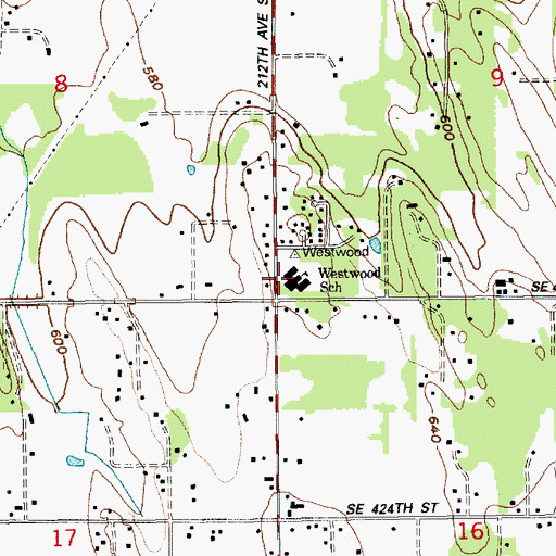 Topographic Map of Westwood Elementary School, WA