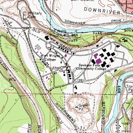 Topographic Map of Fort George Wright Military Reservation (historical), WA