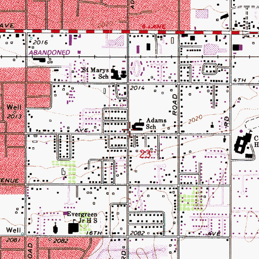 Topographic Map of Adams Elementary School, WA
