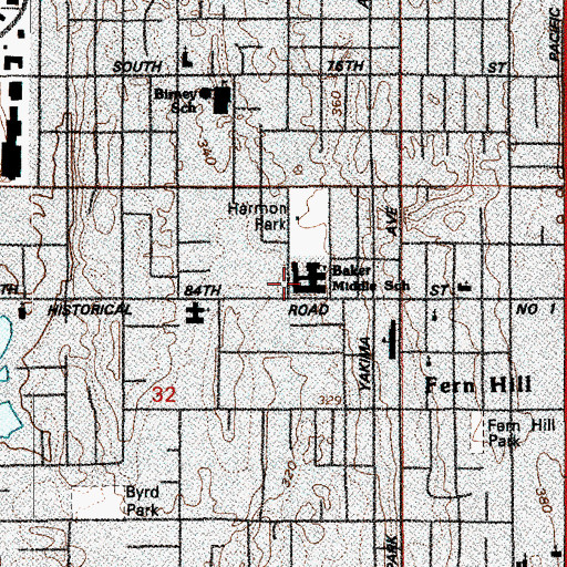 Topographic Map of Baker Middle School, WA