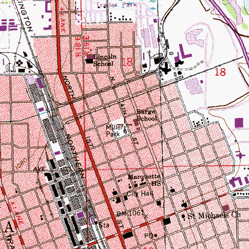 Topographic Map of Barge-Lincoln Elementary School, WA