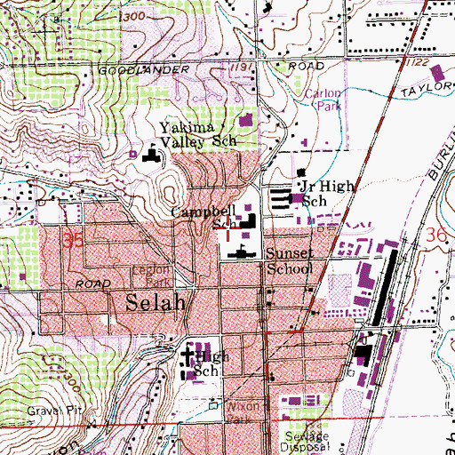 Topographic Map of John Campbell Elementary School, WA