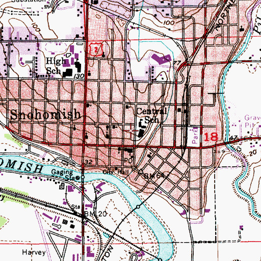 Topographic Map of Central Elementary School, WA