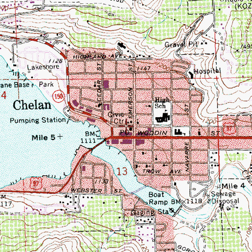 Topographic Map of Chelan, WA