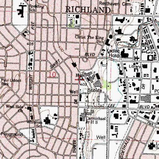 Topographic Map of Richland High School, WA