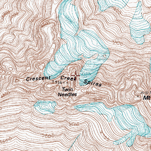 Topographic Map of Crescent Creek Spires, WA