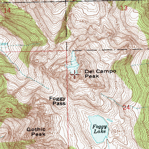 Topographic Map of Del Campo Peak, WA