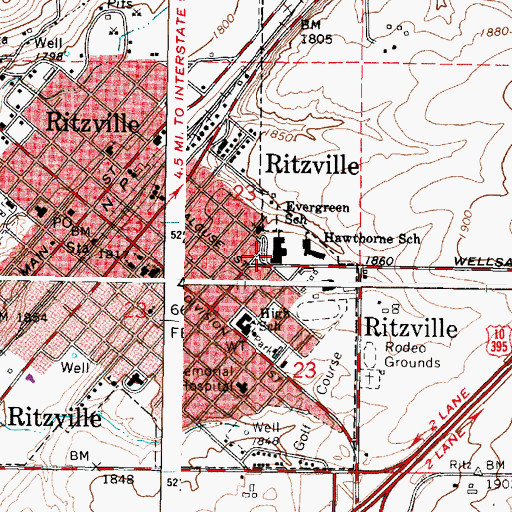 Topographic Map of Ritzville Grade School, WA