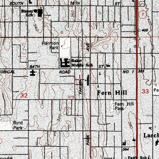 Topographic Map of Fern Hill Elementary School, WA