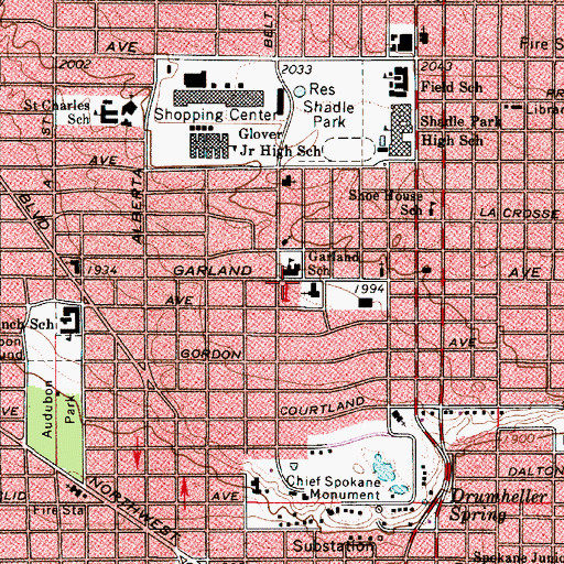Topographic Map of Garland School (historical), WA
