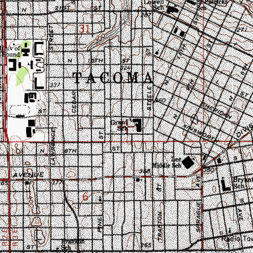 Topographic Map of Grant Center for the Expressive Arts School, WA