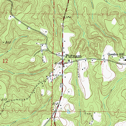 Topographic Map of Putnam, AL