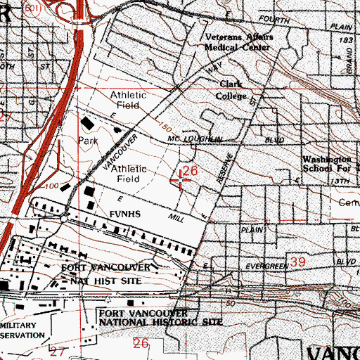 Topographic Map of Hudson's Bay High School, WA