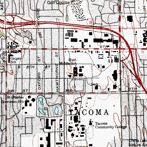 Topographic Map of Hunt Middle School, WA