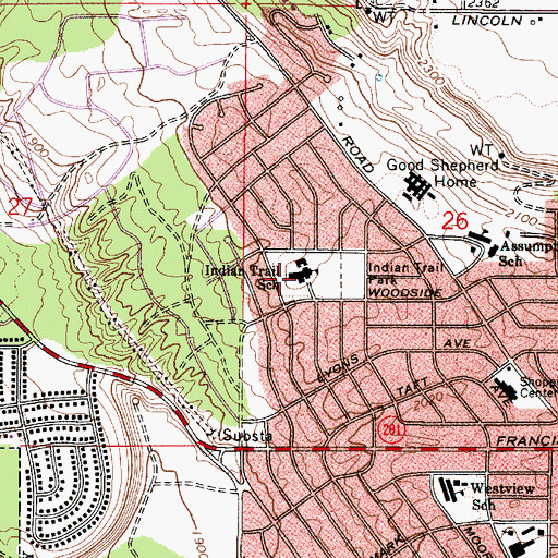 Topographic Map of Indian Trail Elementary School, WA