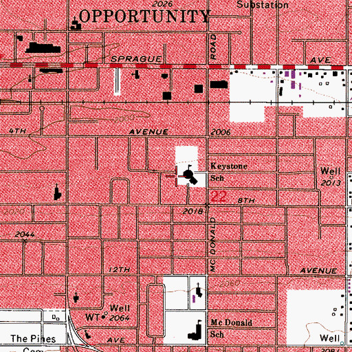 Topographic Map of Spokane Valley Learning Academy, WA