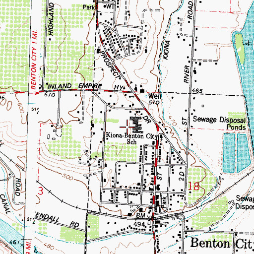 Topographic Map of Kiona - Benton City Elementary School, WA