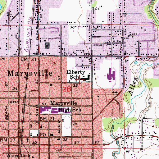 Topographic Map of Liberty Elementary School, WA