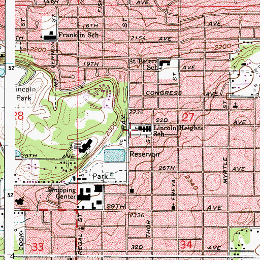 Topographic Map of Lincoln Heights Elementary School, WA