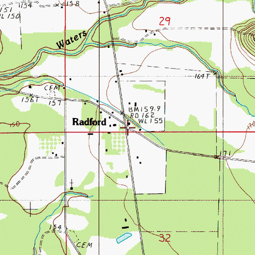 Topographic Map of Radford, AL