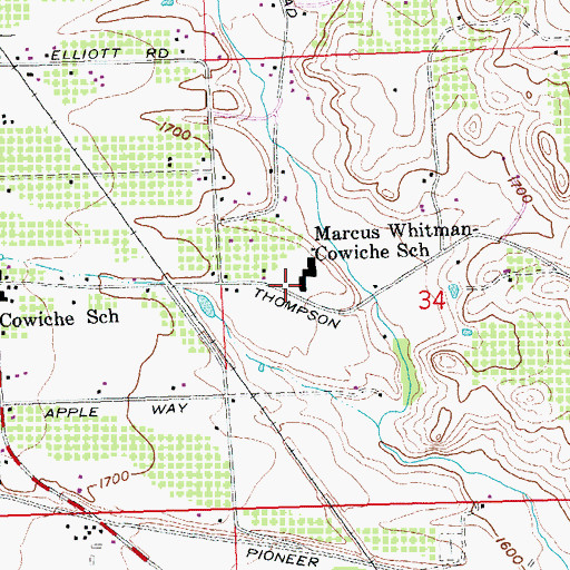 Topographic Map of Marcus Whitman - Cowiche Elementary School, WA