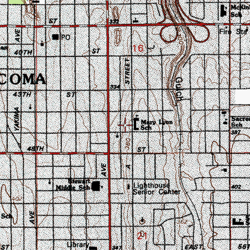 Topographic Map of Lyon Elementary School, WA