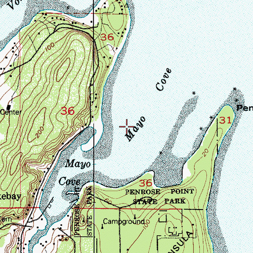 Topographic Map of Mayo Cove, WA