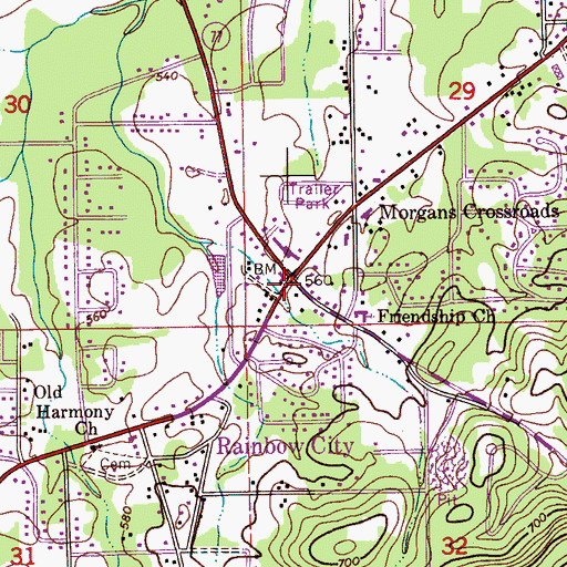 Topographic Map of Rainbow City, AL