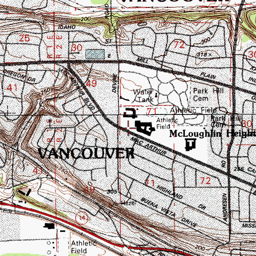 Topographic Map of McLoughlin Middle School, WA