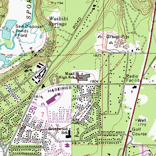 Topographic Map of Mead Senior High School, WA