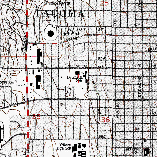 Topographic Map of Downing Elementary School, WA