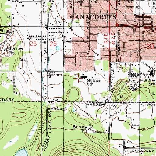 Topographic Map of Mount Erie Elementary School, WA