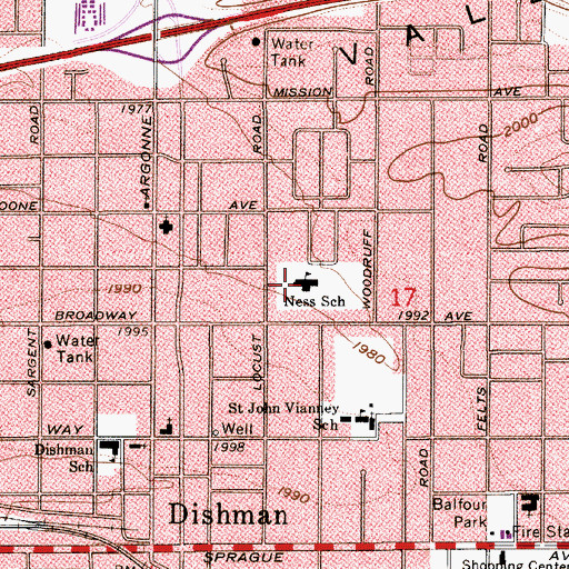 Topographic Map of Ness Elementary School, WA