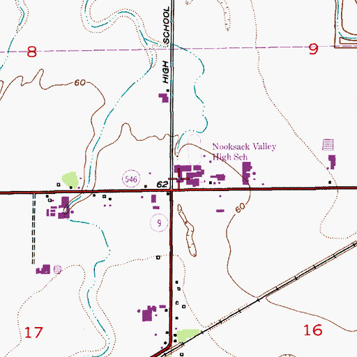 Topographic Map of Nooksack Valley High School, WA